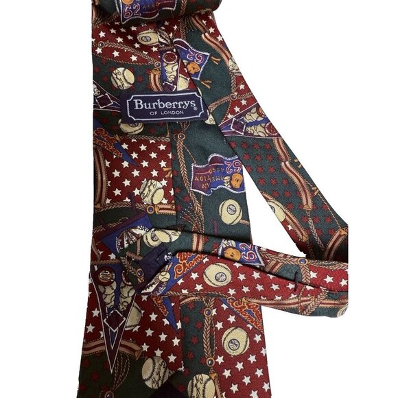 VTG Burberry London Tie with Baseball Theme 100% Silk - Picture 4 of 10